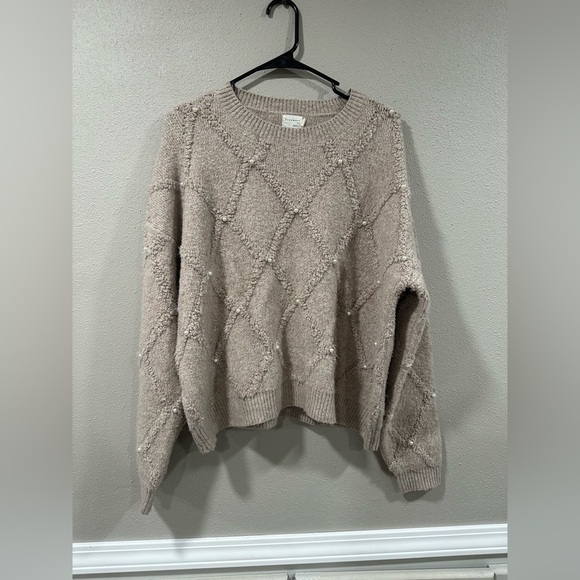 Dreamers by Debut Taupe Brown Pearl Embellished Sweater - Picture 5 of 10